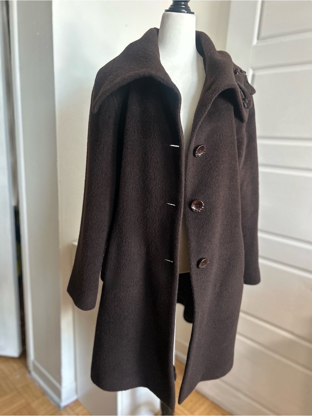 ME-JAY Lana Alpaca Wool Mohair Brown Coat Montreal Size 14 Excellent Condition